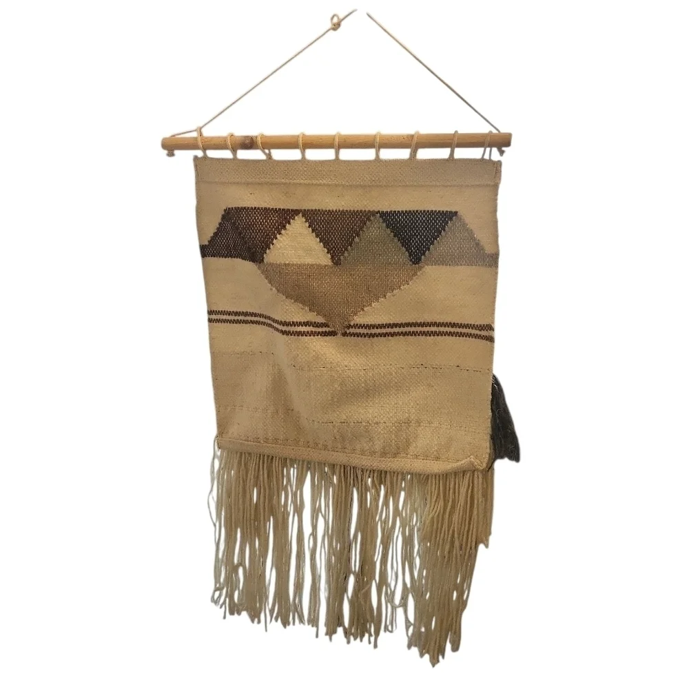 MCM Boho Hand Woven Tufted Wool Tapestry Geometric Woven Wall Hanging Fringe